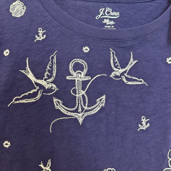 J. Crew Nautical Embroidered Navy Blue Short Sleeve T shirt - Picture 5 of 10